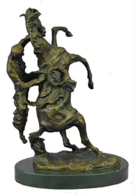 Signed Cowboy and Horse Bronze Sculpture