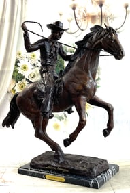 After Remington, Cowboy With Rope Bronze Sculpture