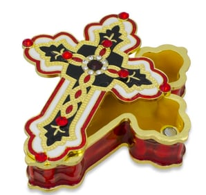 Russian Jeweled Cross Rosary Trinket Jewel Box