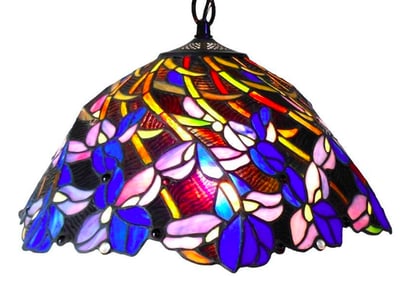 Tiffany Style Iris Stained Art Glass Hanging Pendant Light
