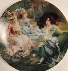 Limoges Porcelain Plate, Elegant Rococo Ladies