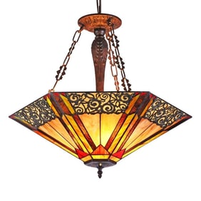 Mission Style Stained Art Glass Pendant Fixture