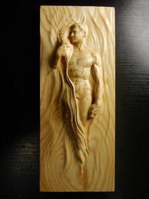Lithuanian Nude Man Wood Carving Plaque