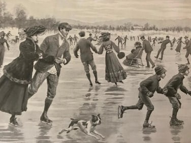 Early 1900's Half Tone Print, A.B. Frost, Winter's Day
