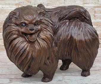 Life Size Pomeranian Dog Bronze Sculpture