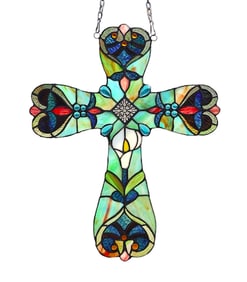 Calla Lily Stained Art Glass Hanging Window Cross