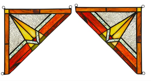 Pair of Stained Art Glass Corner Panels