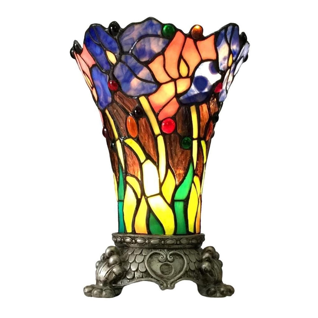 Iris Floral Stained Art Glass Accent Lamp (1 of 3)