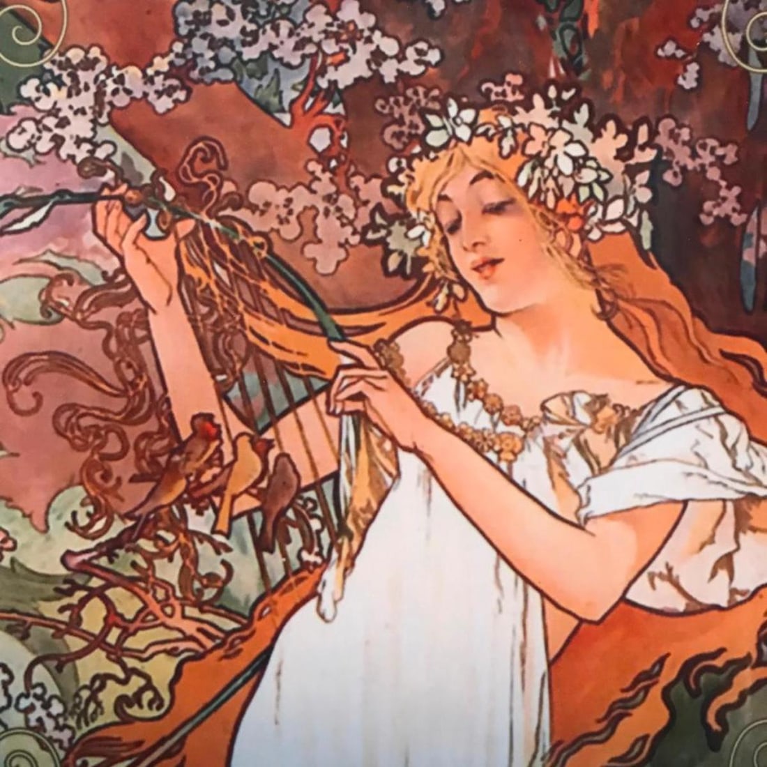 After Mucha, Art Nouveau Style Ceramic Art Tile: After Alphonse Mucha, Art Nouveau-style glossy finish ceramic art focal tile. 6" X 6".