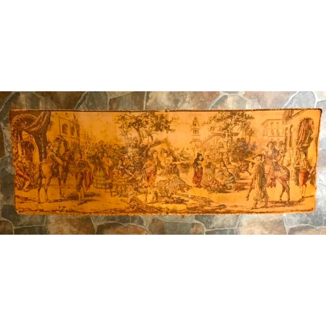 Vintage French Tapestry, Continental Street Scene, Dancers (1 of 4)