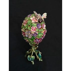 Art Nouveau Style Butterfly Bush Trinket Jewel Box Egg