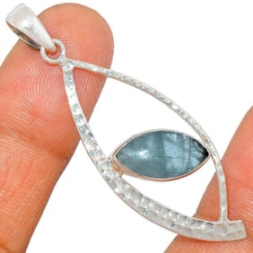 Abstract Aquamarine Eye Sterling Silver Pendant