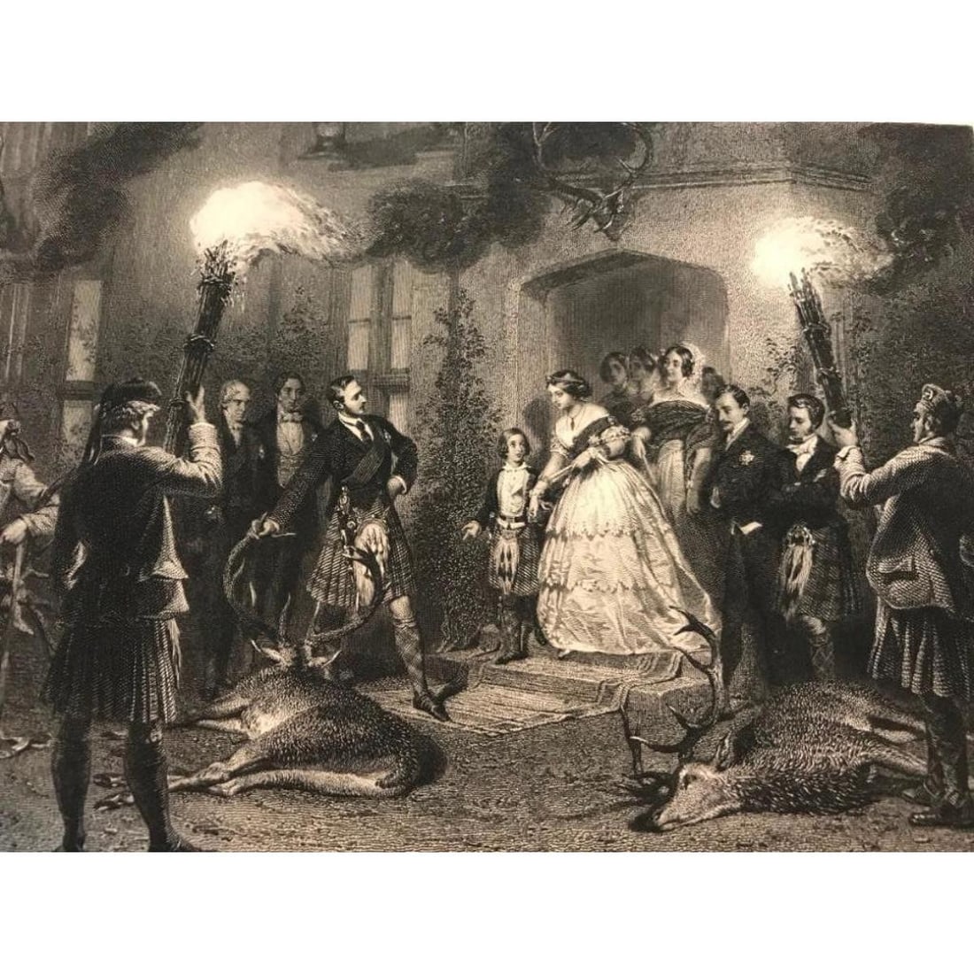 19thc Engraving, Queen Victoria, Balmoral, Scotland (1 of 2)