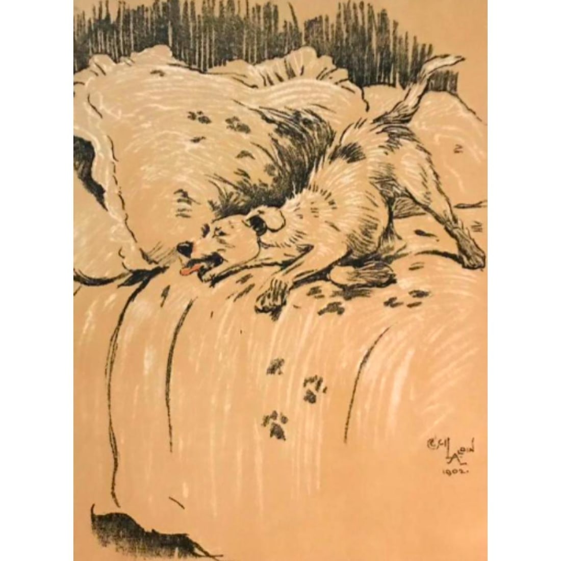 Early 1900s Lithograph, A Dog Day (1 of 2)