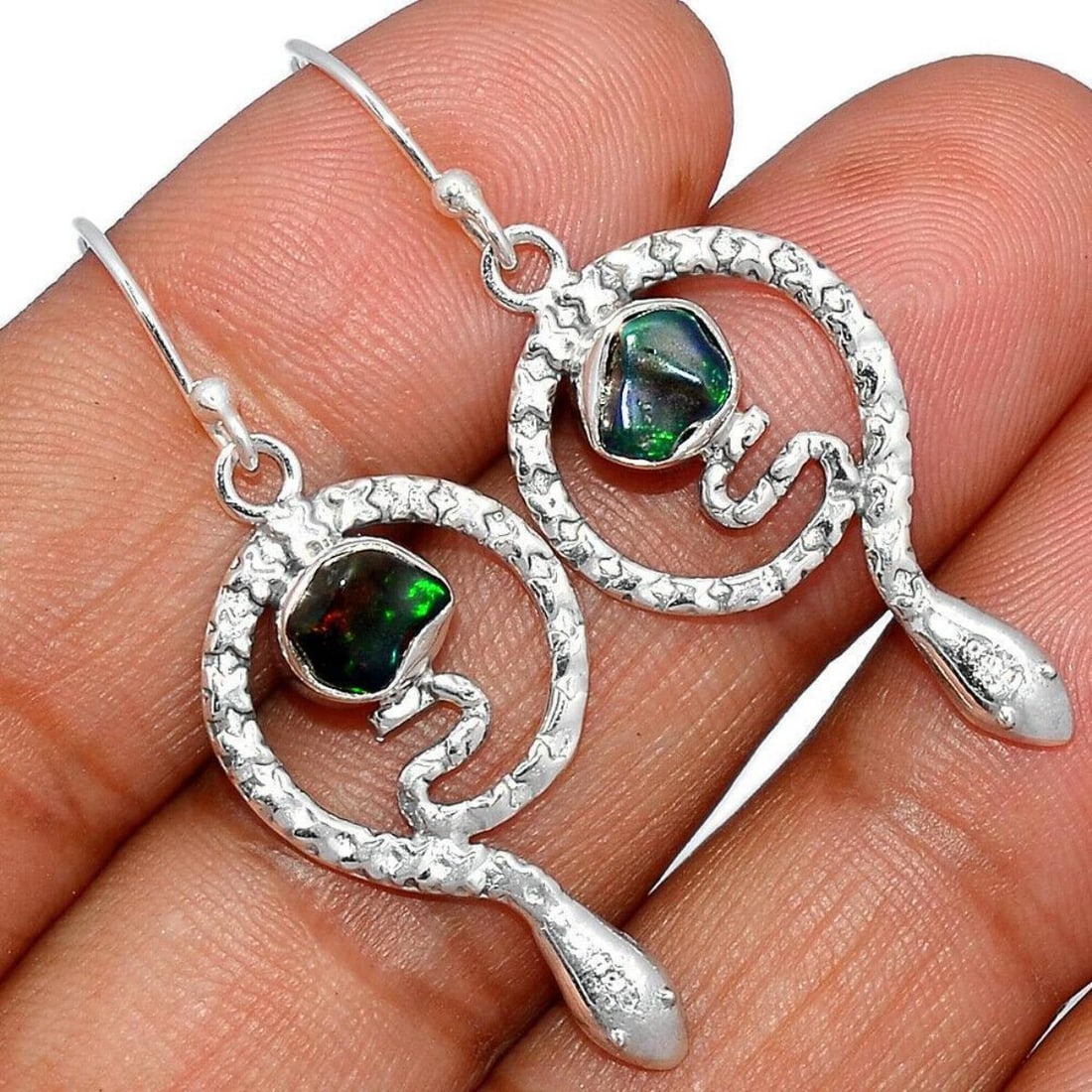Black Opal Sterling Silver Snake Earrings (1 of 1)
