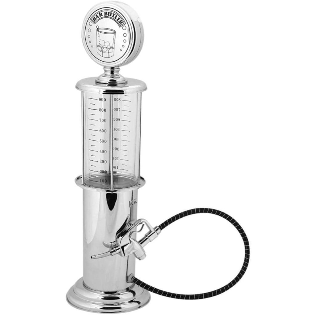 Bar Butler Gasoline Tank Whiskey Decanter: Bar Butler stainless steel gasoline tank whiskey decanter, dispenser. 17" H X 6 1/4" W. 1000 cubic centimeters capacity, squeeze the small gas pump handle to serve.