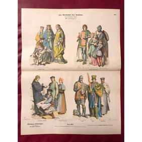 Rare 19thc Costume Plates, 13th Century Knights Templar, Royalty, Scholars