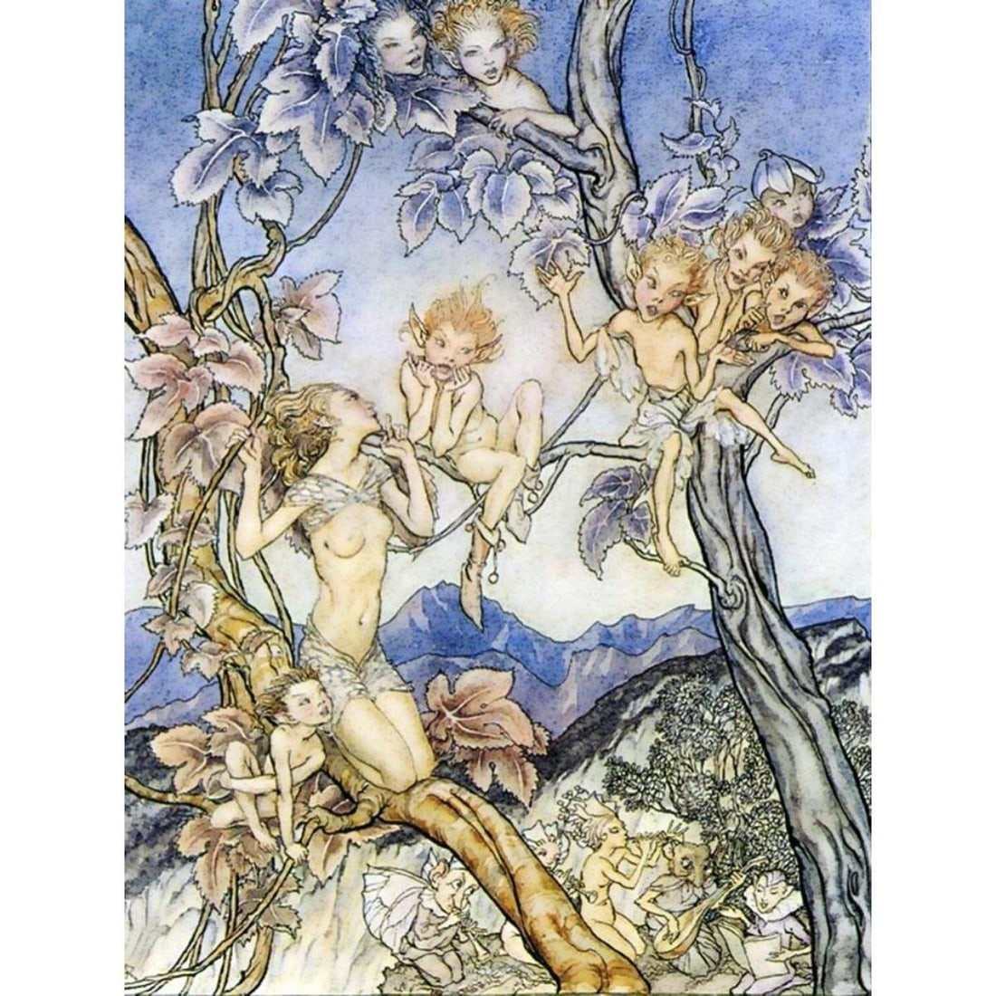 After Rackham, Fairy Song Ceramic Art Tile: After Arthur Rackham, Fairy Song ceramic focal art tile. 8" X 6". *** Art Tile Murals are custom made to order and usually arrive to us in about 2 weeks from time you pay invoice. They will be shipped