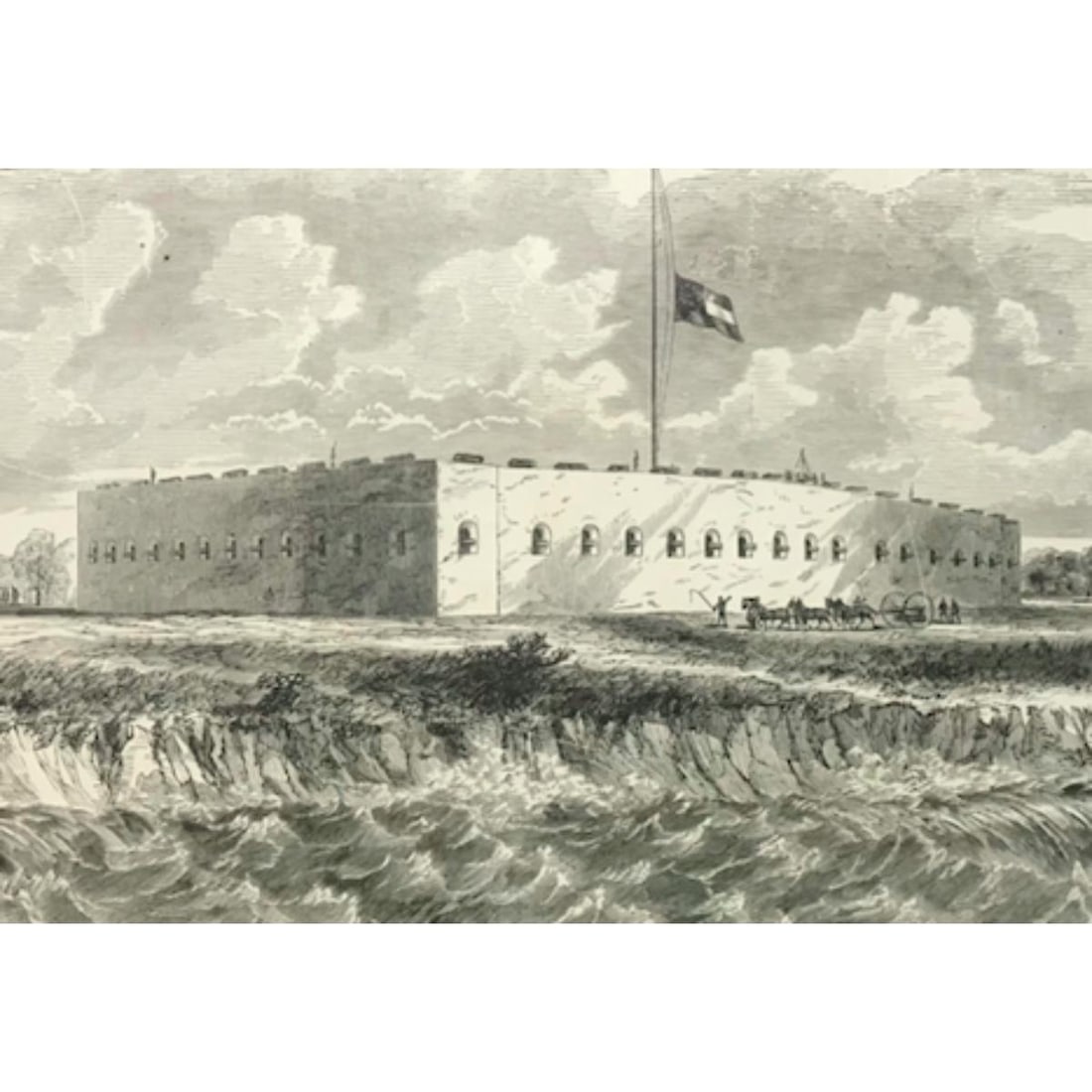 19thc Civil War Wood Engraving, Fort Pulaski Georgia (1 of 3)
