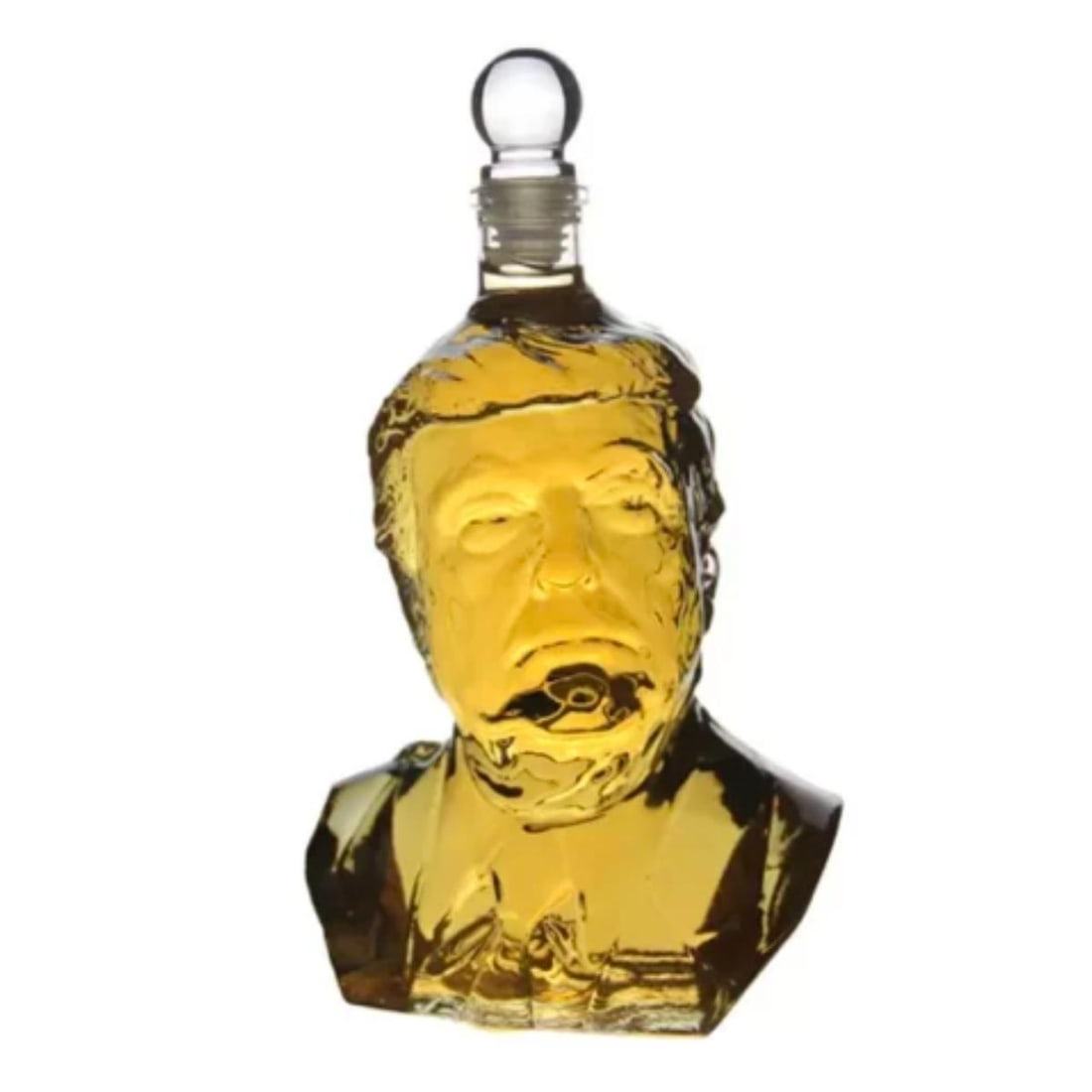 President Donald Trump Novelty Decanter: President Donald Trump novelty 1000ml ( 31.81 ox ) capacity liquor decanter made with lead free glass. 5 1/4" W X 8 3/4" H.