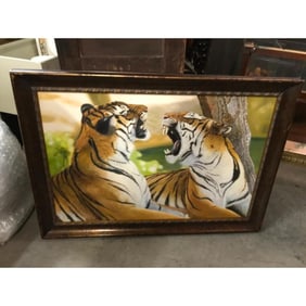 Signed Oil Painting, Pair of Tigers