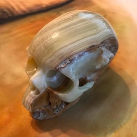 Large Carved Serpentine Jade Skeleton Skull