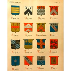 19thc Chromolithograph Coat of Arms, Family Crests