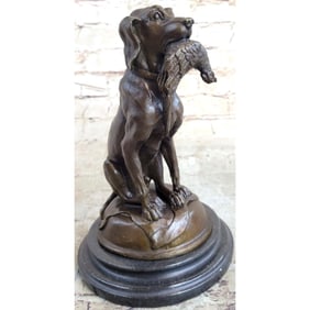 Afer Moigniez, Hunting Dog With Fowl Bronze Sculpture