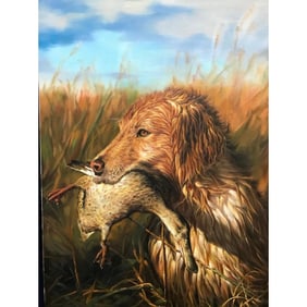 Hunting Dog With Duck Oil Painting