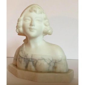 Lovely Small Italian Alabaster Bust of a Young Girl