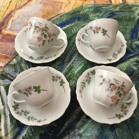 Vintage Bavarian Porcelain Tea Cups, Saucers