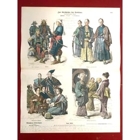 Rare 19thc Costume Plates, Japanese Soldiers, Women