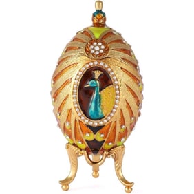 Gilt Peacock Footed Trinket Jewel Box Egg