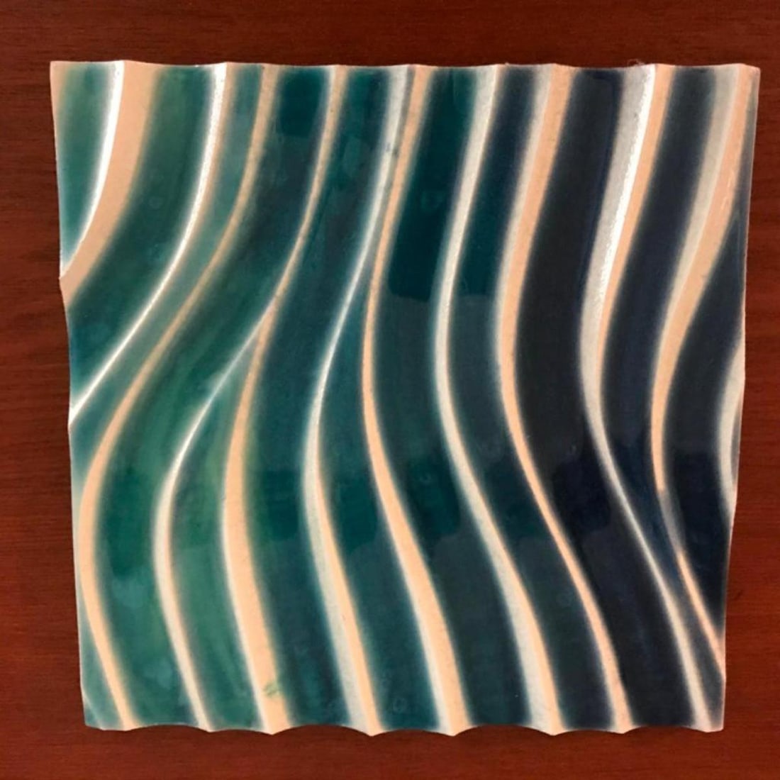 Acrylic Waves Hand Made Art Tile, Trivet: Acrylic Waves hand-made art tile, trivet artwork. Cork backing. 7 3/4" X 7 3/4".