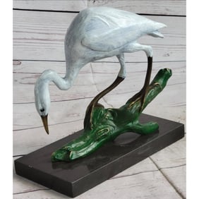 White Egret Marsh Bird Bronze Sculpture