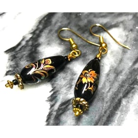 Art Nouveau Hand-Painted Czech Glass Earrings