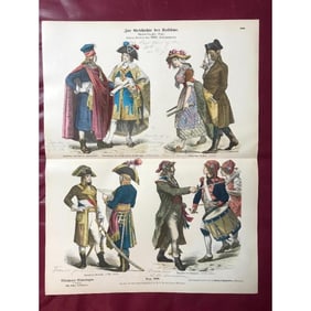 19thc German Handcolored Costume Plates, 18thc French Military