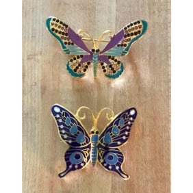 Pair of Enamel Butterfly Brooch Pins