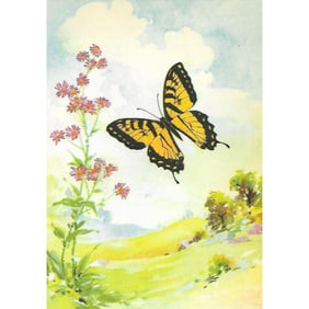 Vintage Tiger Swallowtail Butterfly Color Lithograph Print