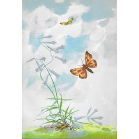 1920s Long Dash Butterfly Color Lithograph Print