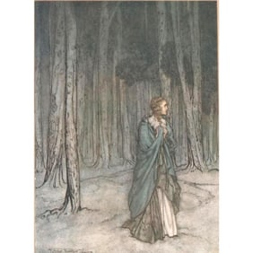 1920s Arthur Rackham Lithograph, Lady In Woods