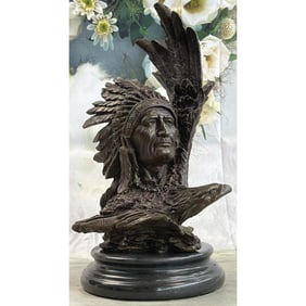 Signed Native American Chieftain, Shaman Bronze Sculpture
