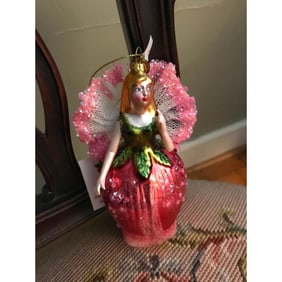 German Blown Glass Rose Fairy Ornament