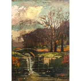 Signed J Dunn Oil Painting, Woodland Landscape