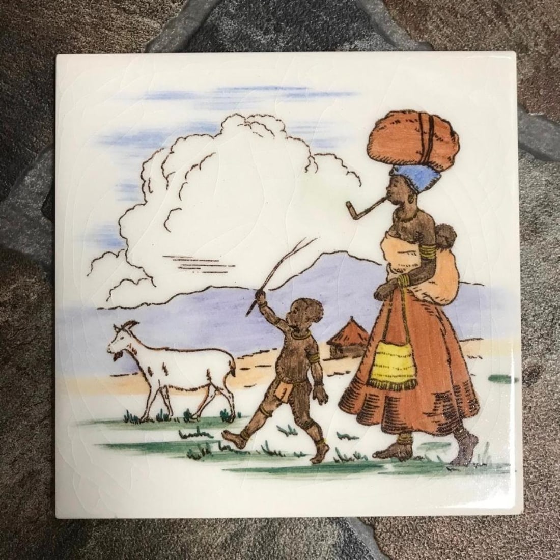 Rare Vintage Pilkington Tile, African Village Scene (1 of 1)