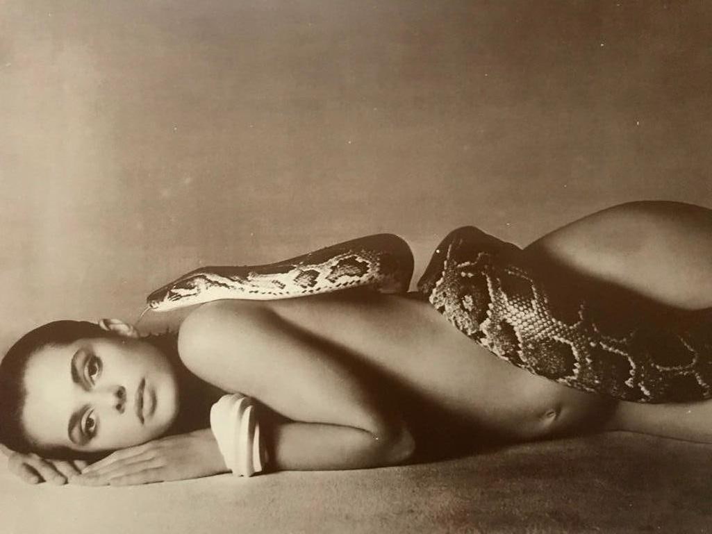 Actress Model Natassia Kinski With Snake Photo Print: Actress, model Natassia Kinski with snake sepia-tone photo print. 11" X 14" printed on heavy card stock for The American Heritage Galleries in the early 1990s.