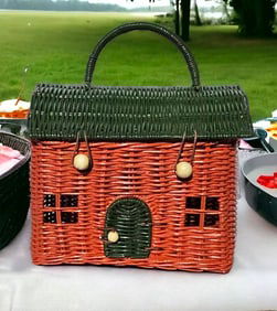 House Shaped Woven Picnic Basket, Bag