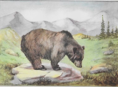 1920s Grizzly Bear, Color Lithograph Print