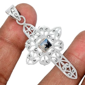 Merlinite Opal Sterling Cross Pendant