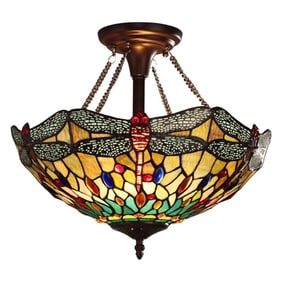 Dragonfly Stained Art Glass Ceiling Fixture